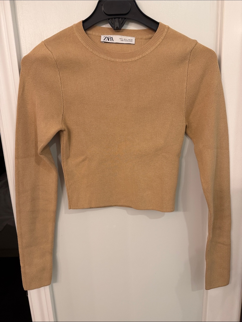 ZARA Tan Long-Sleeve Crewneck Knit Top